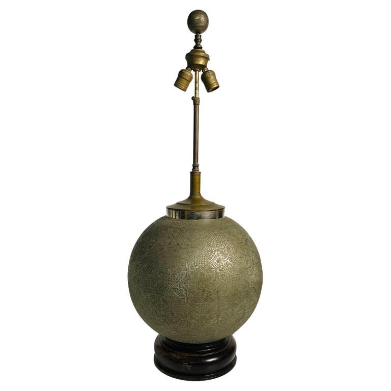 Antique Middle Eastern Brass Lamp with Etched Brass Body (1 of 11)