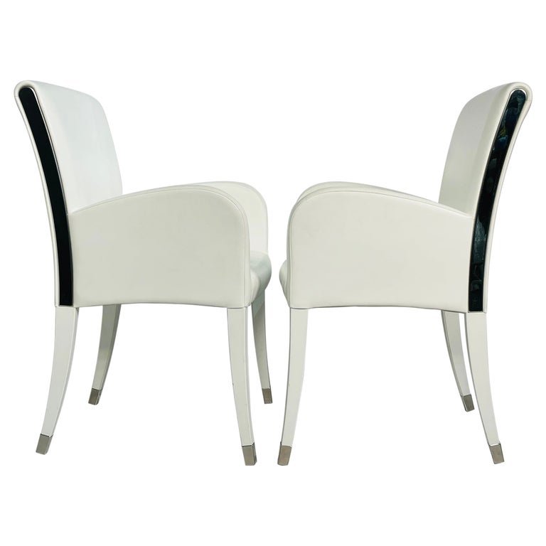 Pair of Elisa Armchairs embossed in White Leather by Fendi (1 of 15)