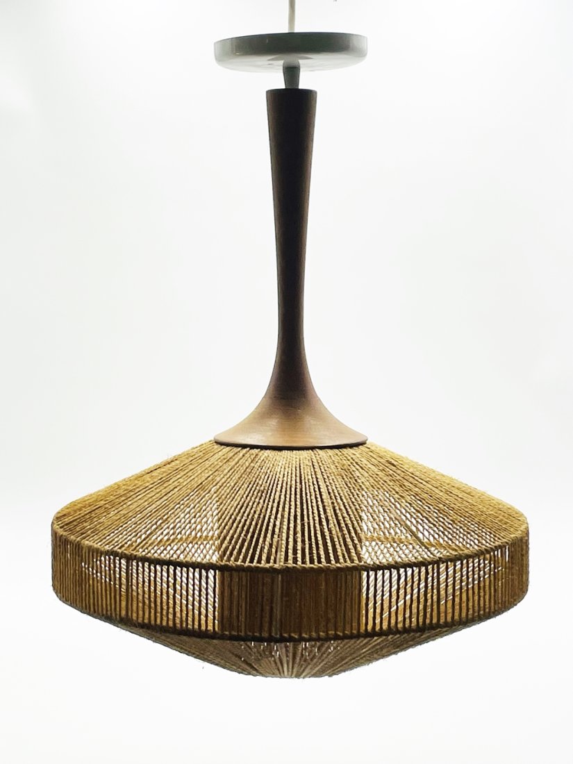 Fog & Morup Hanging Light with Teak Stem and Jute-Wrapped Shade (1 of 9)