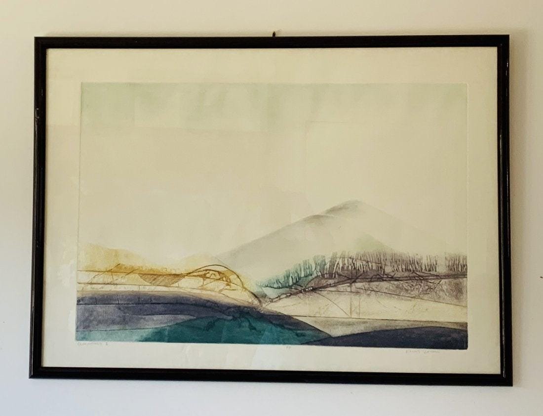 CROSSCURRENTS II Artist Proof Etching by Renata Zerner: -Crosscurrents II- By German artist Renata Zerner. Limited Edition Print : Etching on Zinc Measurements: 43 inches wide x 30.5 inches high Visible art: 35 inches wide x 23.5 inches high Hand signed an