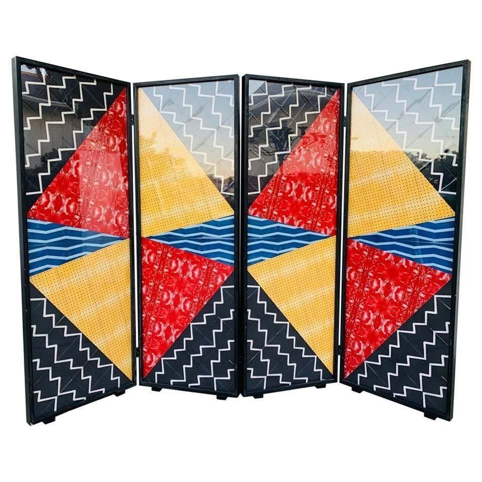 Folding Screen Art by Arthur Drooker "Photo-Quilts": Beautiful folding screen art piece made by Arthur Drooker in 1991 and part of his "Photo-Quilts" work/collection.These screens are a beautiful piece of art, very geometric and full of color. The piece