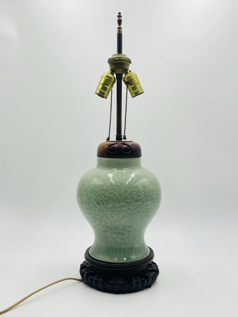 Chinese Celadon Porcelain Ginger Jar Form Lamp (1 of 13)