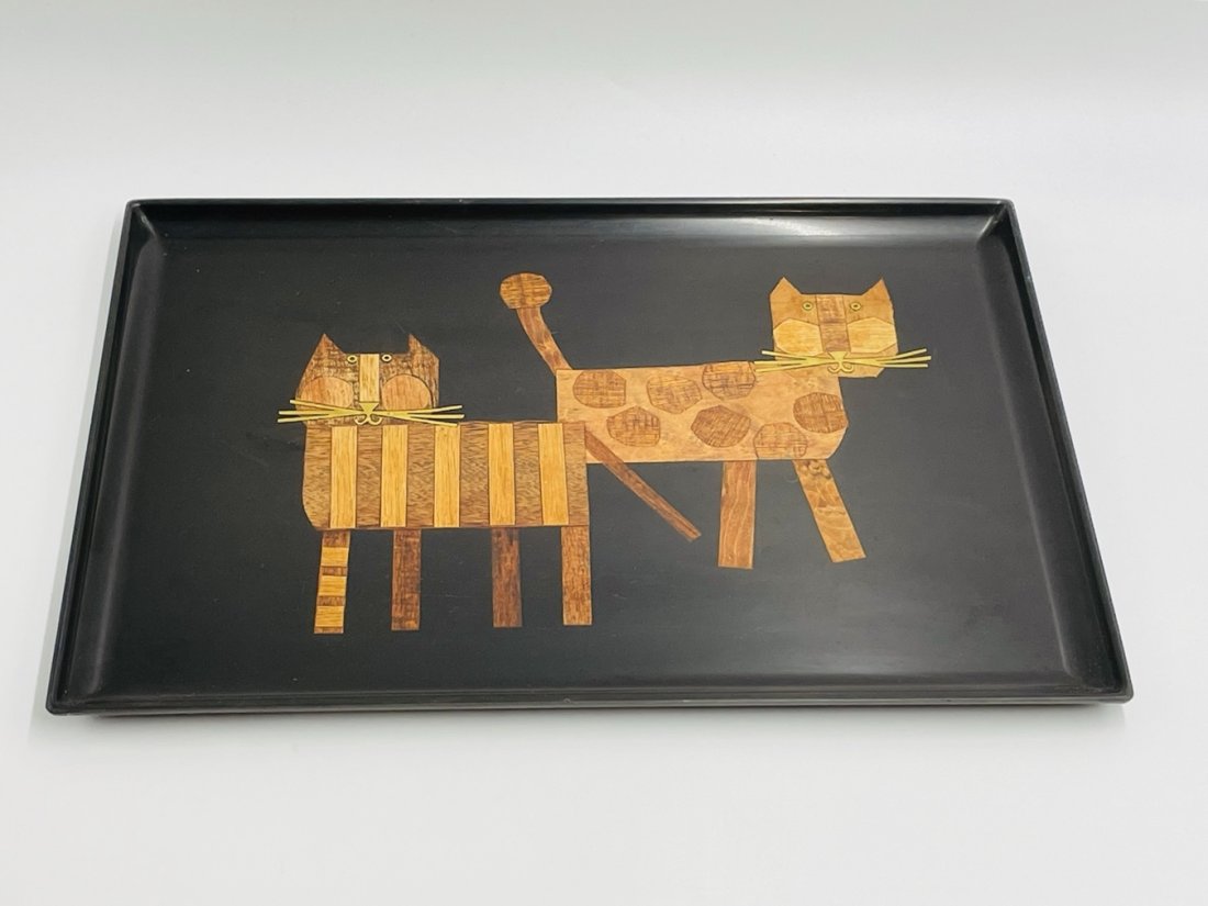 Wood & Brass Inlay Tray by Couroc of Monterey, CA 1960s (1 of 12)