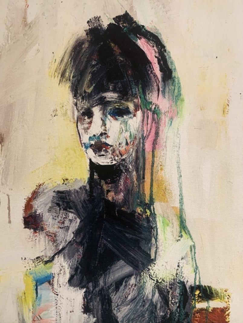 Beautiful Glicee by Courtney Reid: Beautiful piece by Los Angeles based artist Courtney Reid, the piece seems to depict a person embelished in beautiful colors.The piece is framed and in excellent condition. Measurements: 22.5 inches h
