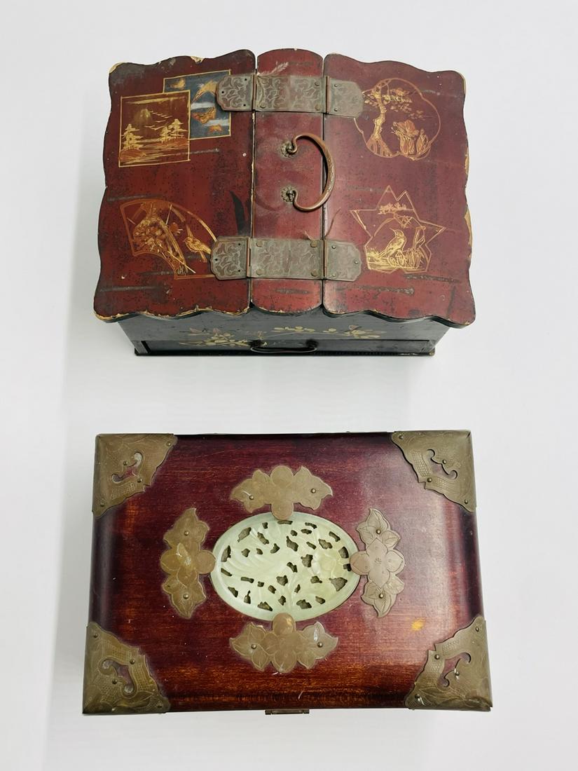 Pair of Asian boxes One with a Jade Medallion, One Hand Painted (1 of 19)