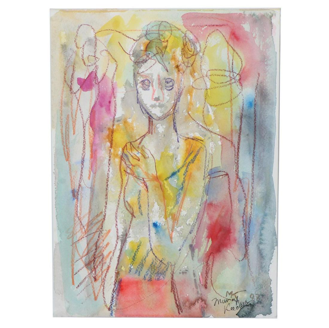 Murat Kaboulov Abstract Mixed Media Painting of Figure: Murat Kaboulov (Russian/American, 1939-2010) Untitled, 1997 Watercolor painting with pastel embellishments on paperSigned to the lower right Measurements: 10.50 inches wide x 14.50 inches high x 0.1 i