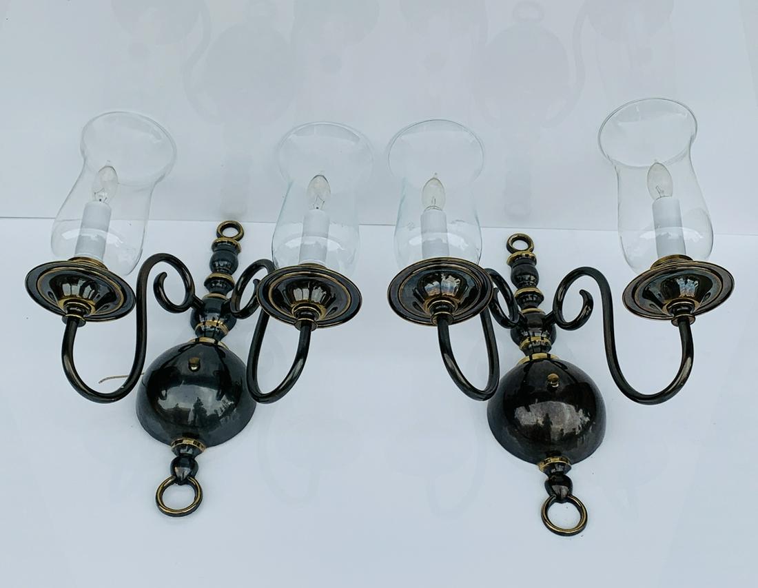 Pair of Solid Brass Sconces by Feldman Lighting, ca1970: These are matching sconces to the 3 Feldman Chandeliers listed on previous lots. Beautiful pair of solid brass sconces made in the USA by Feldman Lighting. The pieces are in very good condition, there