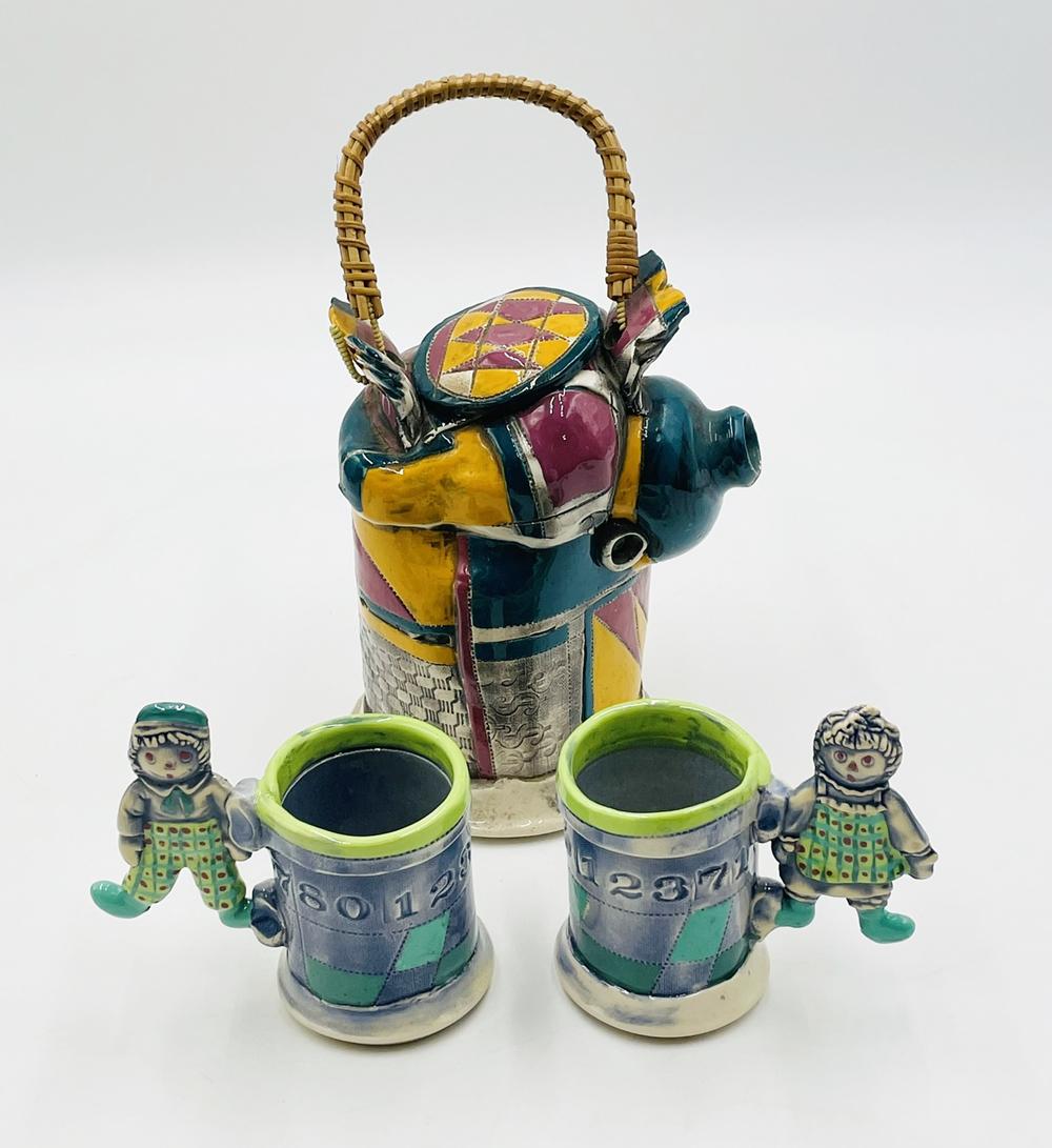 Folk Art Coffee Pot and Boy & Girl Mugs, signed and Dated 77 & 78 (1 of 20)