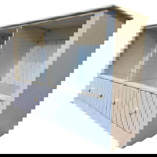 Dresser/cabinet With 4 Drawers: Nice cabinet with 4 drawers, space for shelves but there are no shelves. Measurements: 58 inches wide x 17.25 inches deep x 36 inches high Shelves space: 25 wide x 21 high All items are sold as is.
