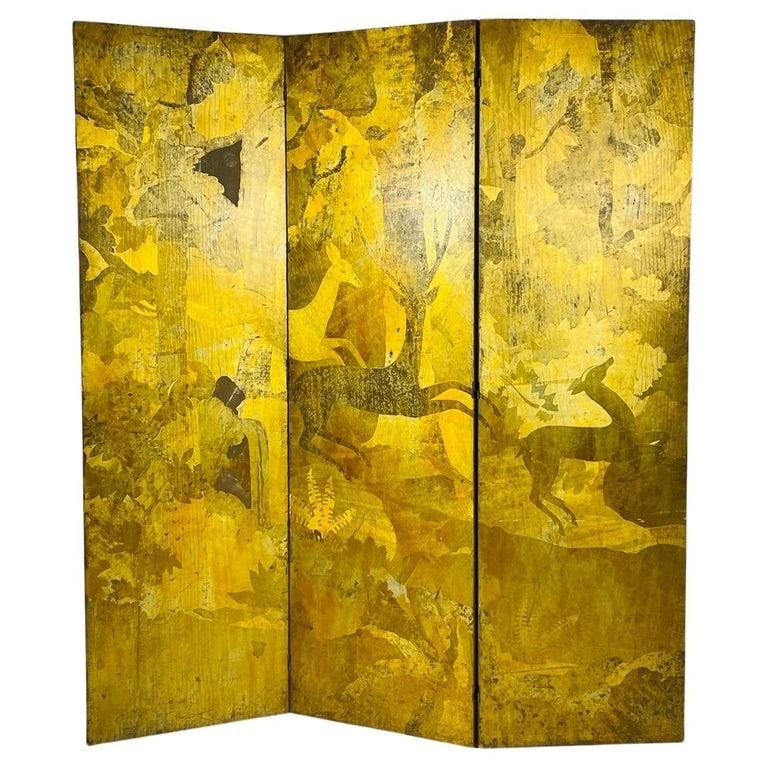 Vintage Folding Screen/Room Divider with Gold Leaf Flora & Fauna Details (1 of 18)