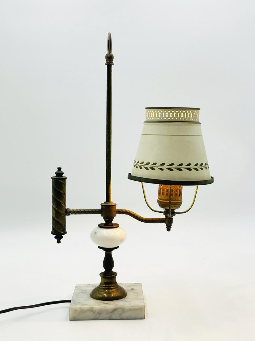 Vintage Brass and Glass Table Lamp with Cream Metal Tole Shade (1 of 10)