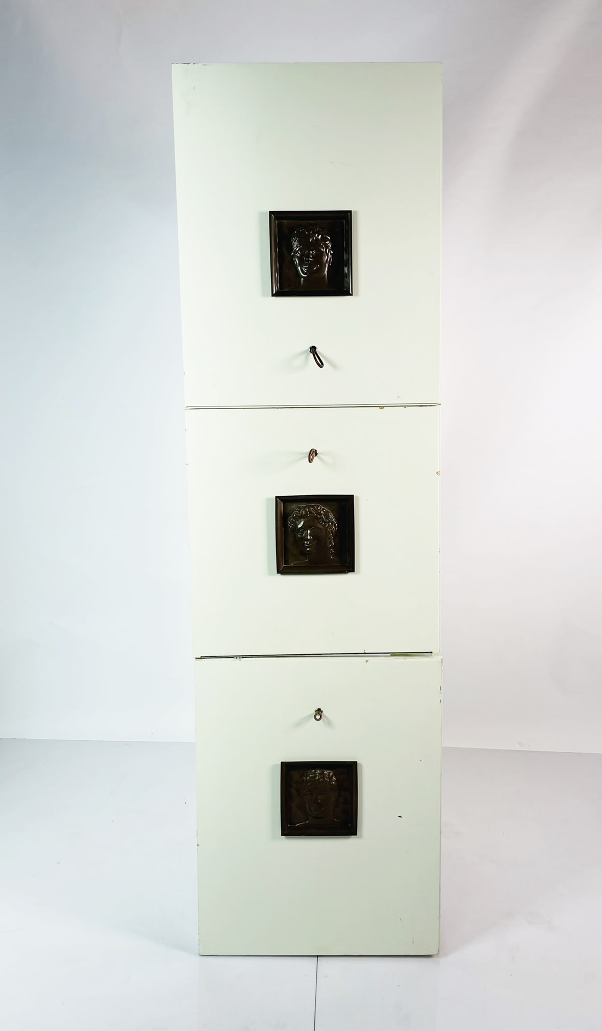 Philippe Starck Bar Cabinet from SLS Hotel in Los Angeles: Custom made bar cabinet designed by Philippe Starck for the SLS Hotel in Los Angeles. The piece has 3 compartments, one caollapsible door with a mirror insert , shelves and a space for a personal fri