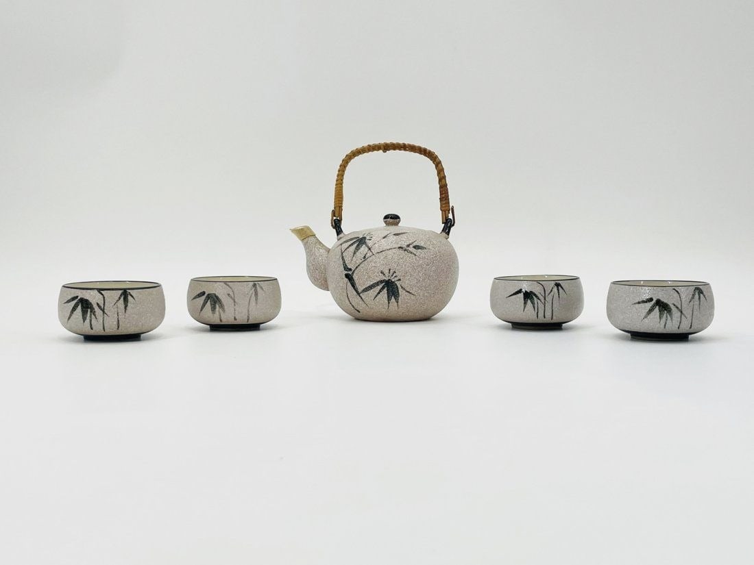MCI Japan Pottery Ceramic Bamboo Leaf 6 Pc Saki Tea Set (1 of 13)