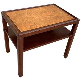 Side Table by Edward Wormley 4 Dunbar/Franz Wagner: Beautiful side table designed by Edward Wormley for Dunbar and sold to Franz Wagner Associates. The table has a burl wood top and brass caps on the feet, the frame is finished in walnut as per