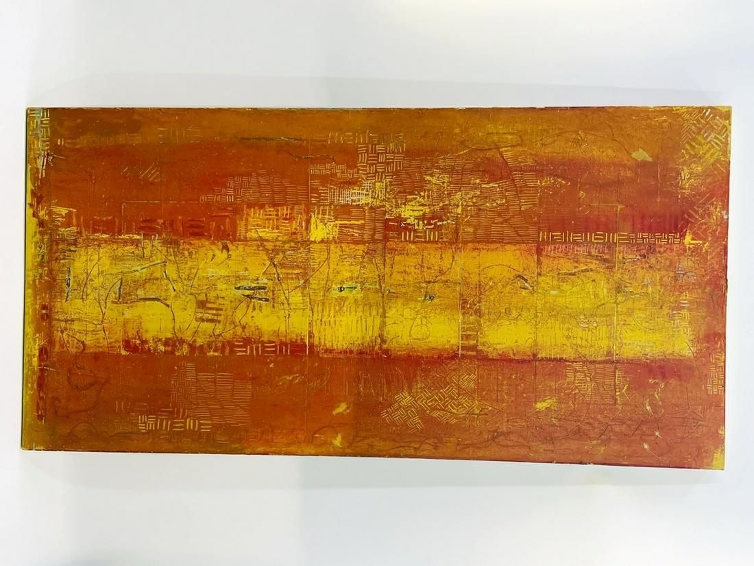 Abstract Painting in Orange & Yellow Tones by Grace Short, Signed. (1 of 11)