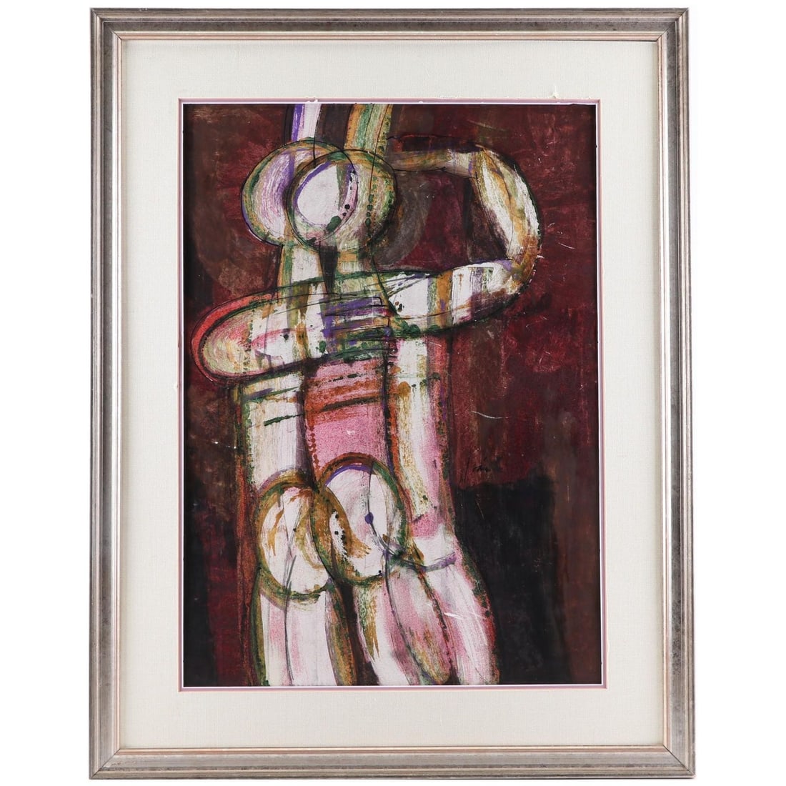 Ivan Cuevas Abstract Figural Mixed Media Painting, 1954 (1 of 11)