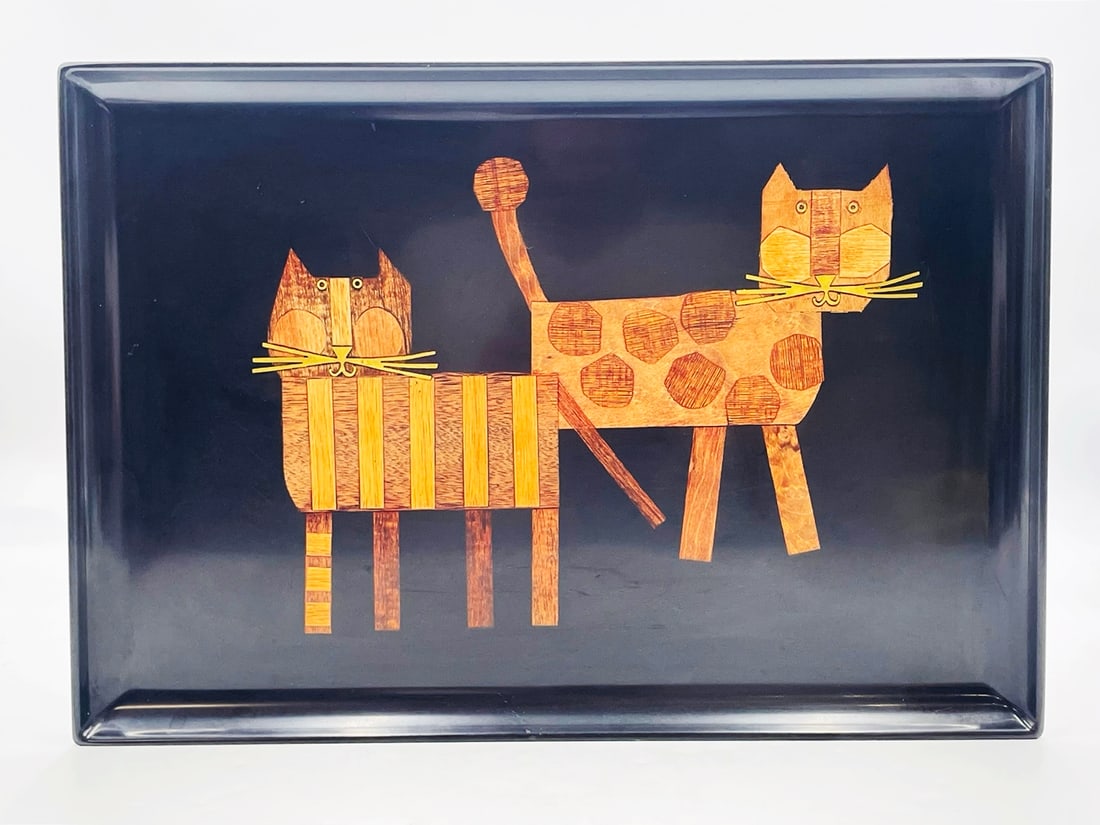 Wood & Brass Inlay Tray by Couroc of Monterey, CA 1960s (1 of 10)