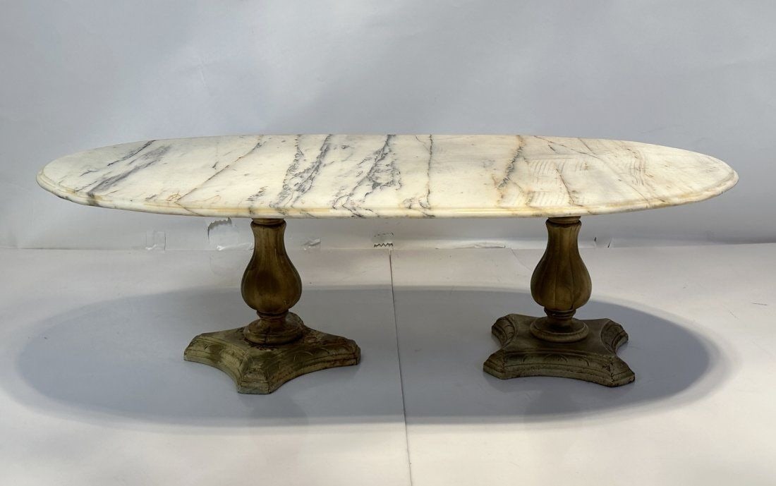 Vintage Coffee Table with Stone Top and Cast Iron Bases by Haasbrock Sonderguard #1140 (1 of 16)
