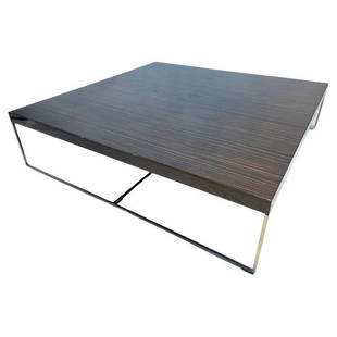 Calder Coffee Table By Rodolfo Dordoni for Minotti: Low coffee table in macassar ebony veneer with a lacquered finish Measurements: 11.75 high x 47.25 inches square All items are sold as is. The auction house does not warrant authenticity on any spec