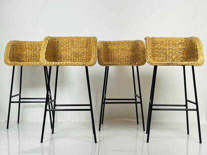 Set of 4 Woven Seagrass & Steel Barstools.: Set of 4 barstools with steel frames and seagrass woven seats. The stools have great architectural lines and display well.The natural seagrass forms a solid bucket seat that cradles in comfort. Meas