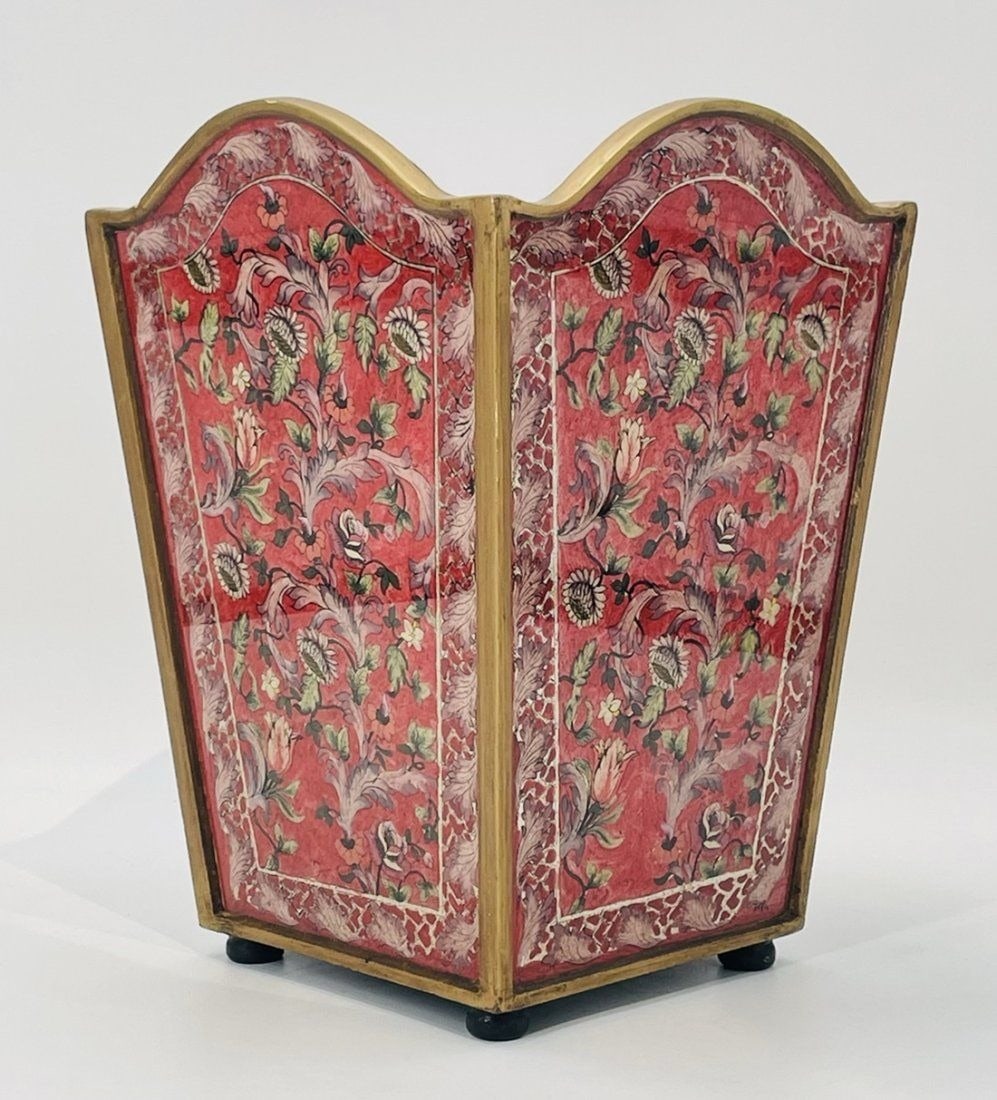 Asian Style Waste Basket with Gold Gilt and Floral Design, Made in Peru. (1 of 12)