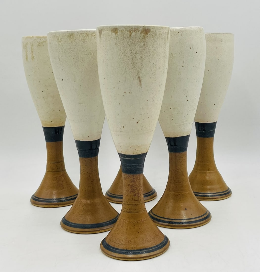 Set of Six Ceramic Goblets Signed Kennedy and dated 1996 (1 of 18)