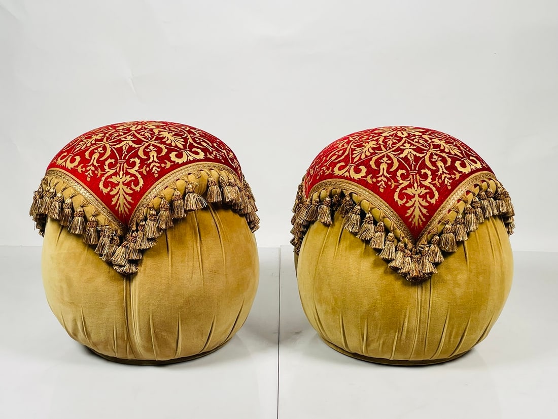 Middle Eastern Style Poufs With Tassels, USA 1970s (1 of 11)