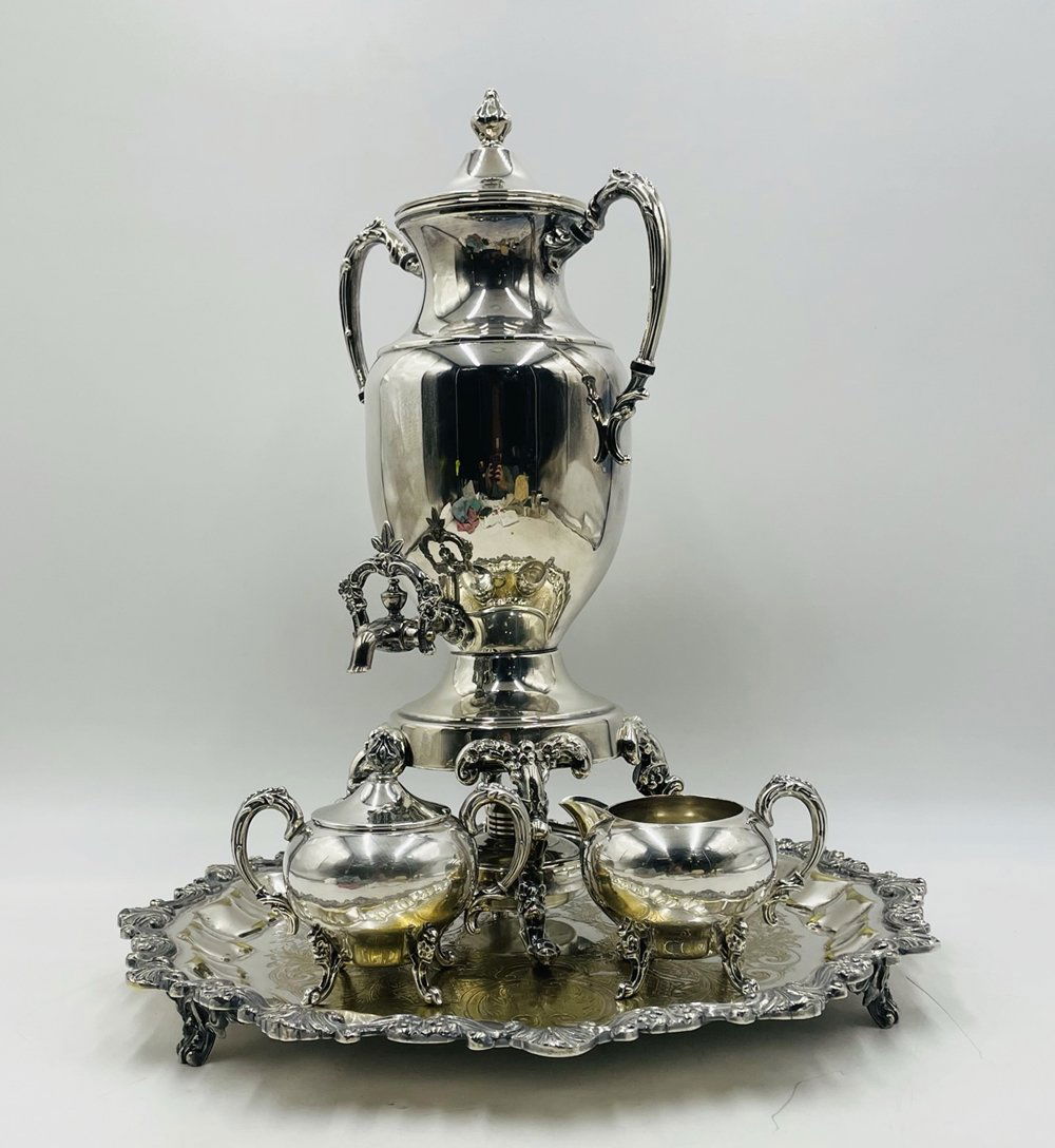 Vintage Coffee Serving Set, Including a Tray, Samovar, Creamer & Sugar pots by Sheridan. (1 of 14)