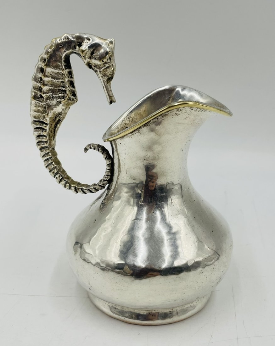 Silverplated Pitcher With Seahorse Handle by Los Castillo, Taxco Mexico (1 of 14)