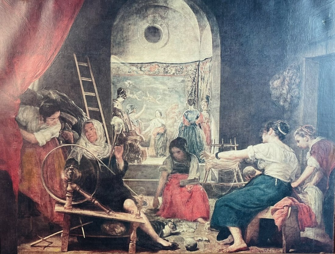 "Las Hilanderas" by Diego Velazquez, Giclee Print: Giclee reproduction of Diego Velazquez"Las Hilanderas" or " The Spinners" The piece is framed in a very ornate frame. Measurements: 28.25 inches high x 34.50 inches wide x 3 inches deep. All items are