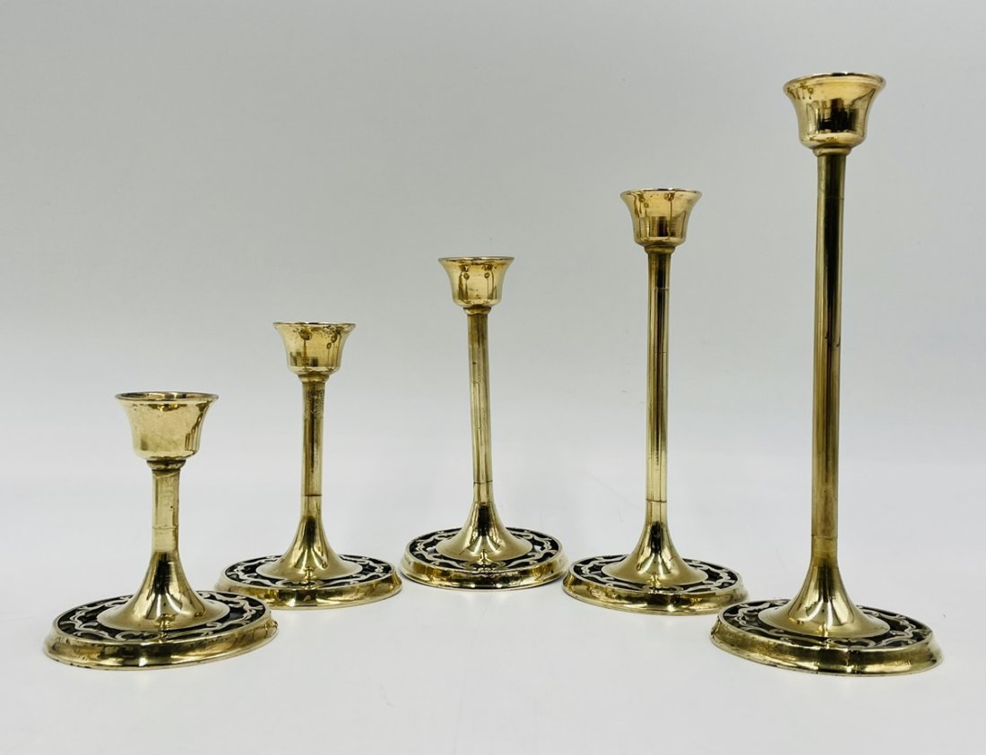 Vintage set of 5 Solid Brass Graduated Candle Holders. (1 of 10)