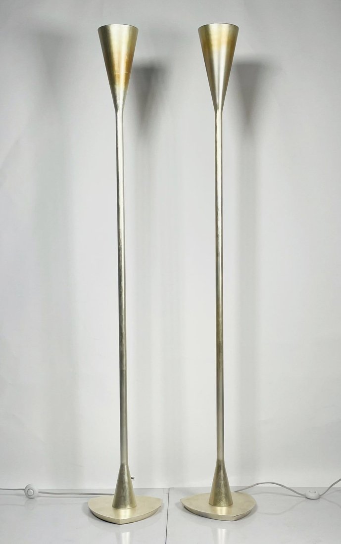 Pair of 1950s Style Torchiere Lamps with Silver Leaf (1 of 9)