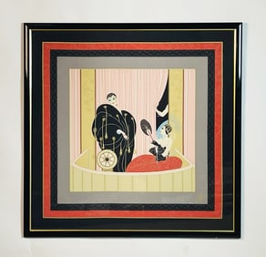 Erte 1987 Loge De Theatre, Framed Silk Scarf Wall Art, Signed