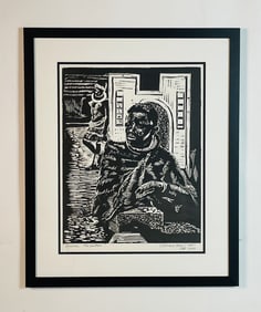 Margaret Burroughs (American 1915-2010) "African Ancestors" Linocut,