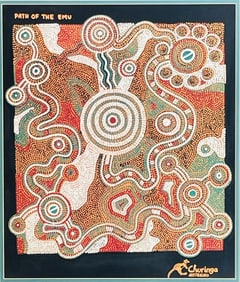 Australian Aboriginal Art Titled "Path of the Emu" Churinga Australia