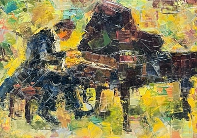 Oil Painting by Z. Charlote Sherman -Piano Player-(American 1924)
