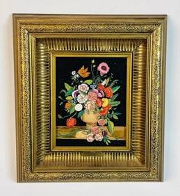 Vintage Enamel Painting in the Spanish School Style, Signed