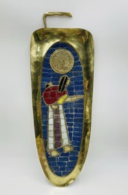 Brass & Mosaic Figurative Tray by Salvador Teran, Mexico 1970s