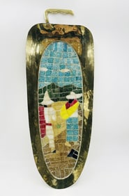 Brass & Mosaic Figurative Tray by Salvador Teran, Mexico 1970s