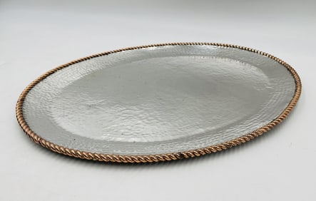 Large Silver and Copper Tray by Emilia Castillo, Signed.