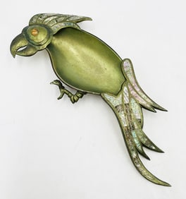 Brass & Shell Cockatoo Bowl made in Mexico, marked 71, Metales, Los Castillo Style