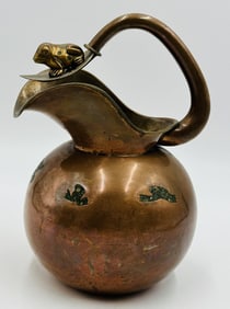 Whimsical Copper & Malachite Water Pitcher by Los Castillo, Mexico 1960s
