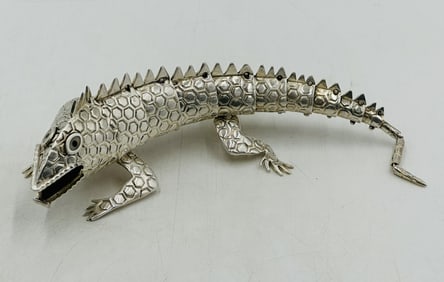 Emilia Castillo Silver Lizard Sculpture, Signed. Mexico 20th Century