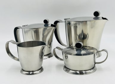 Stainless & Enamel Tea Set by Folke Arstrom for Gense, Made in Sweden