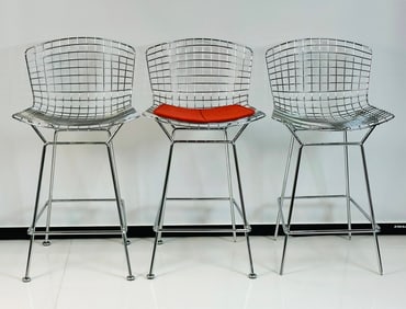 Set of Three Harry Bertoia Wire Counter Stools for Knoll, Signed