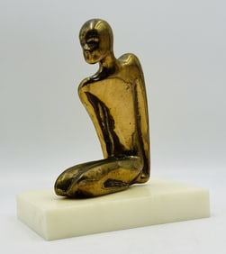 Figurative Bronze Sculpture on a Lucite Base, Signed.