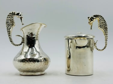 Los Castillo, Silver Creamer and Pitcher with Seahorse Handles, Mexico 20th Century