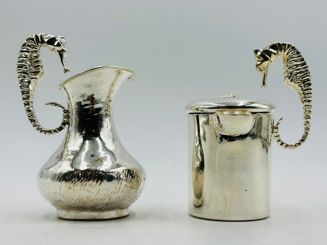 Los Castillo, Silver Creamer and Pitcher with Seahorse Handles, Mexico 20th Century (1 of 15)