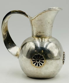 Los Castillo, Silver Pitcher with Stone Inlays, Mexico 20th Century, Signed