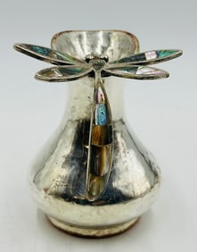 Los Castillo  DRAGON FLY Silver Pitcher With Mother of Pearl Inlay, Mexico Mid 20th Century